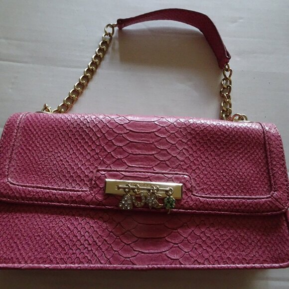 Purse - Liz Claiborne Pink Faux Reptile Leather Handbag-Shoulder Bag - Pre-owned - Picture 1 of 12